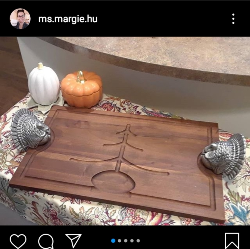 Fall Pewter Turkey Wood Carving Board Thanksgiving